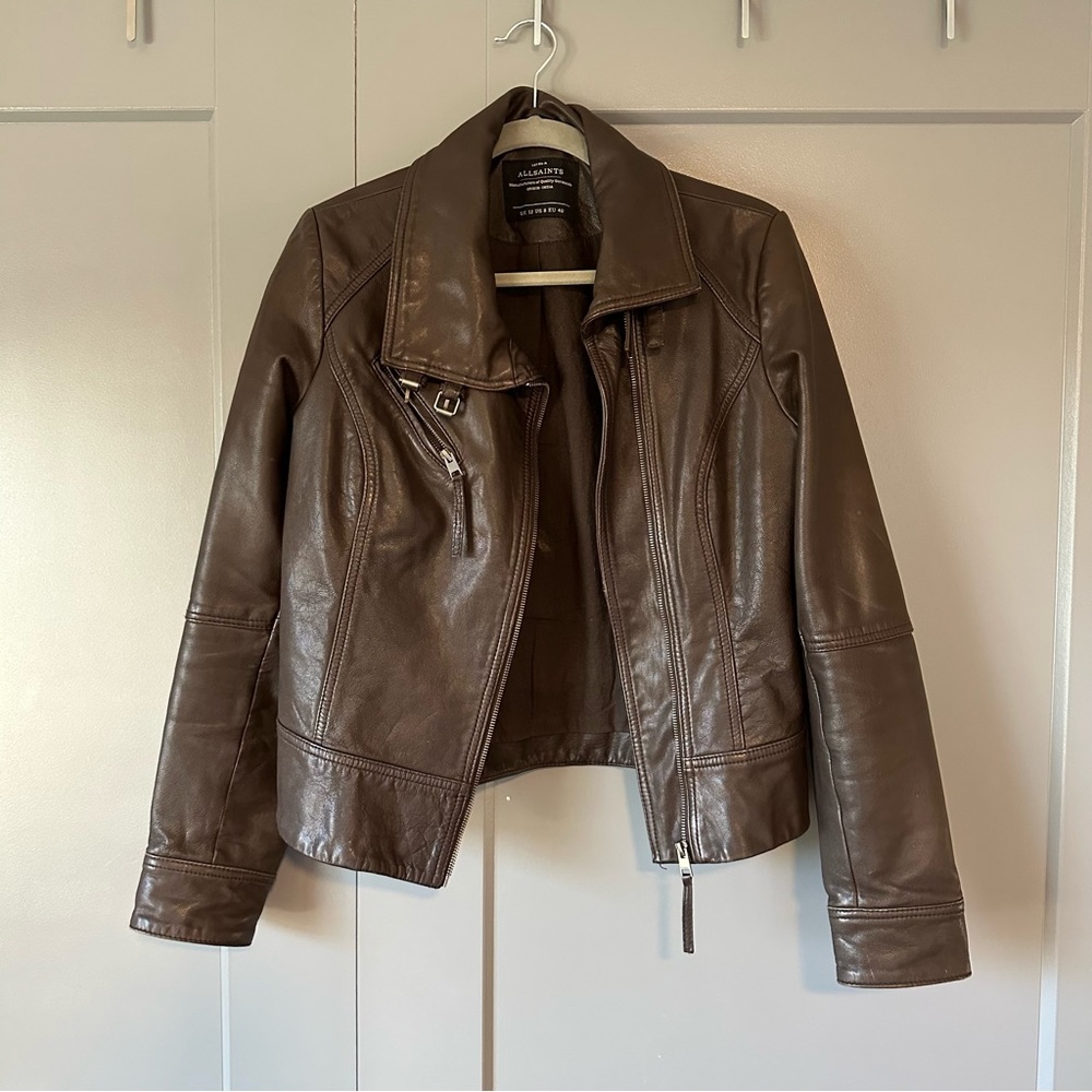 All Saints Belvedere leather jacket - dark brown